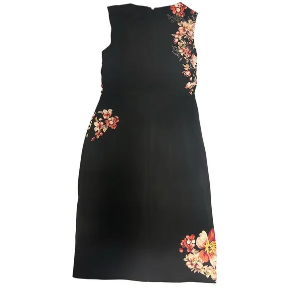 White House Black Market Floral Dress – Black with Pink Details, Size 6 - Picture 3 of 5